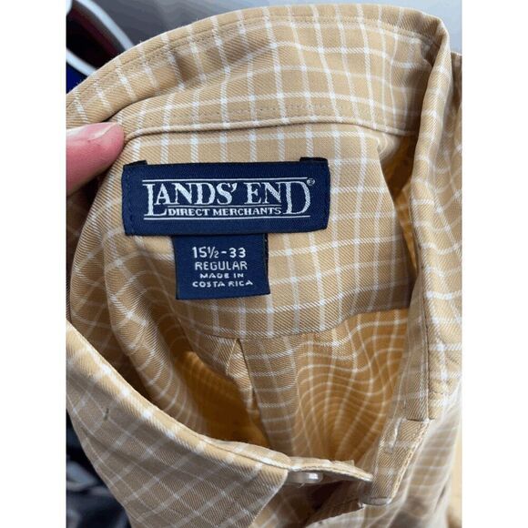 Vintage 90s Lands End Size M Thick Oxford Small Check Plaid Button Down Shirt - Picture 4 of 4